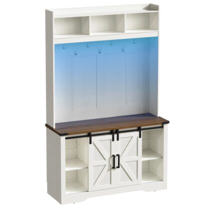 Arbre de ferme avec rangement de chaussures, 5-banc d'entrée en 1 avec porte-manteau, 6 Cubbies de chaussures & 9 Patères, Rangement de chaussures réglable, Organisateur de vestiaire / entrée, Blanc et