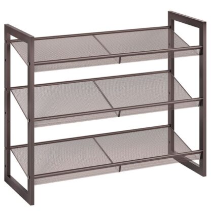 Zapatero metálico, 3 Zapatero de nivel para armario, Sostiene 9-12 Pares de zapatos, 29.5" W x 11.6" D x 24" h, Apilable, para entrada, Pasillo, Bronce de la sala de estar