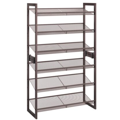 Kovový stojan na boty, 6 Stupň bot pro skříň, Drží 18-24 Dvojice bot, 29.5" W x 11.6" D x 24" H, Stohovatelné, pro Vstup, Chodba, Bronz obývacího pokoje