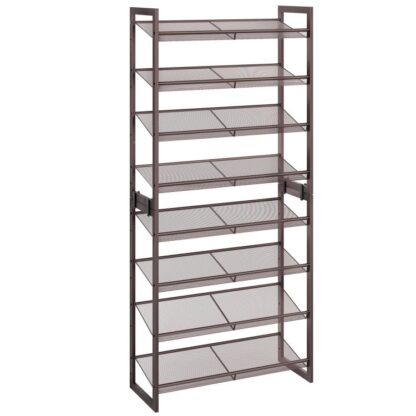 Metalowy stojak na buty, 8 Półka na buty do szafy, Trzyma 24-32 Pary butów, 29.5" W x 11,6" D x 63" H, Możliwość układania w stosy, dla Przedpokoju, Korytarz, Brąz salonu