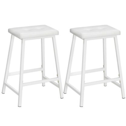 Barhocker, Satz von 2 PU Polsterte Barhocker, 23.6-Inches Barstühle, Barhocker der Counterhöhe für die Küche, Esszimmer, Bar, Einfache Montage, Weiß