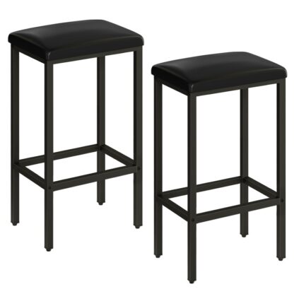 Barkrakker, Sett med 2 PU stoppede frokostkrakker, 2-Piece Bar-stoler, 26.8-Tommers høyde, Rektangulære industrielle barkrakker, for spisestue, Kjøkken, Counter Bar, Svart