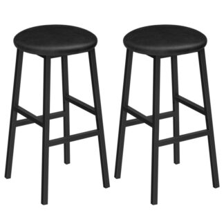 bar stools, 24.8 inch pu upholstered breakfast stools, set of 2 round bar chairs with footrest, easy assembly, for dining room kitchen counter bar, black
