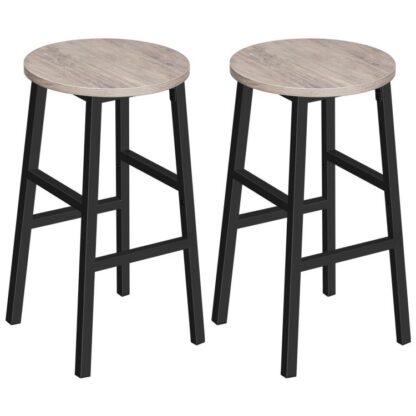 set of 2 bar stools, round bar chairs with footrest, 24.4inch height, kitchen breakfast bar stools, industrial bar stools, easy assembly, for dining room, kitchen, grey