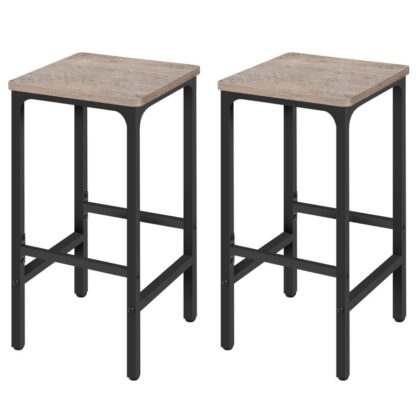 Barkrukken, Set van 2 Rechthoekige industriële stoelen stoelen, 27.6" Hoge tegenbarkrukken, Keuken ontbijtbarkrukken met voetsteun, Eenvoudige montage, voor Eetkamer, Bar, Grijs