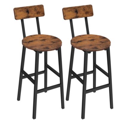 bar stools, set of 2 round bar chairs, 24.4 inches bar stools with back, breakfast bar chairs with footrest, counter bar stools, for dining room, kitchen, bar, rustic brown
