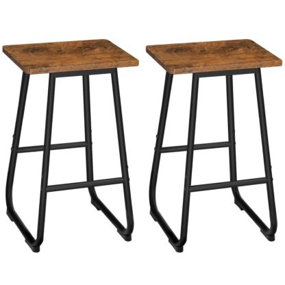 tabourets de bar, 26'' tabourets de bar avec repose-pieds, ensemble de 2 chaises de bar industrielles, tabourets de bar à comptoir de cuisine, tabourets de bar pour le petit-déjeuner pour pub, salle à manger, bar, assemblage facile, marron rustique