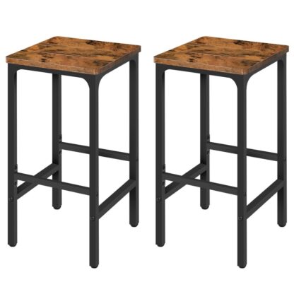 Barstole, Sæt med 2 Rektangulære industrielle barstole, 27.6" Høje modbarkrakker, Kitchen morgenmad barstole med fodstøtte, Nem montering, til spisestue, Bar, Rustik brun