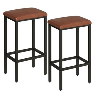 Bar Stools Set of 2, PU Upholstered Bar Stools, 26.8-Inches Kitchen Bar Stools with Footrest, for Kitchen, Living Room, Bar, Adjustable Feet, Easy Assembly, Brown and Black