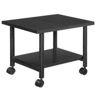 Black Printer Stand, 2-Tier Industrial Under Desk Printer Cart with Shelf, Mobile Heavy Duty Storage Rack on Wheels for Home, Office