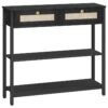 Table de console étroite en rotin avec 2 Tiroirs, 31.5-Table de canapé en pouces avec rangement, Espace de stockage ouvert et caché, Décoration tissée, pour couloir et hall d'entrée, Noir