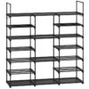 Shoe Rack, 7-Tier Shoe Organizer, Holds 36-40 Pairs Shoe Storage Shelf with Hooks, for Entryway, Garage, Bedroom, Closet, Black