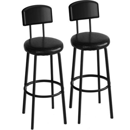 Bar Stools, Set of 2 Bar Chairs with Backrest, 28.5 Inch PU Upholstered Breakfast Stools, with Footrest, Simple Assembly, for Dining Room, Kitchen, Bar Counter, Black