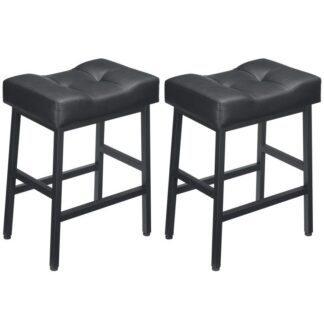 Barstool Set of 2, 24 inch Counter Height Saddle Stools, 3.5" Thick Sponge PU Bar Chairs, Breakfast Stools with Foot Rest, Backless Dining Stools, for Kitchen Island, Black