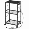 Support d'imprimante noire à 3 niveaux, Support d'imprimante avec station de charge, Support de chariot d'imprimante mobile avec bande d'alimentation et crochets, Imprimante, Scanner, Organisateur de stockage de fax, pour étudier, Bureau