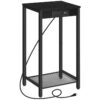 Tall Side Table with Charging Station, 28.7" H Industrial Telephone End Table, Small Entryway Table, Tall Bedside Table for Living Room, Hallway, Bedroom, Office, Black