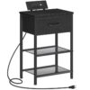 Nightstand with Charging Station, End Table with USB Ports & Outlets, Bedside Table with Fabric Drawer for Bedroom, Black