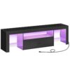 Black LED TV Stand with Power Outlets to 65 inch TV, Gaming Entertainment Center with Glass Shelves and Large Drawer, Modern Media TV Console Table for Living Room Bedroom