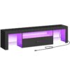 160cm Black LED TV Stand with Power Outlets to 75 inch TV, Gaming Entertainment Center with Glass Shelves and Large Drawer, Modern Media TV Console Table for Living Room Bedroom