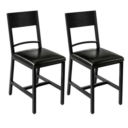 Sedie da pranzo nere set di 2, Sedie per accento per sala da pranzo moderna della metà del secolo imbottito con sedile di cuscino in pelle finta & Gambe di metallo per cucina
