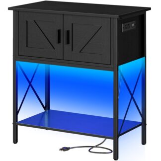 20 Gallon haltartály -állvány aljzatokkal és LED -es lámpával, Fémkeret akváriumállvány, Hüllő, Teknős tartály állvány szekrény tárolással, 27.6"' L x 15,7 '' W, 300 Lbs kapacitás, Fekete