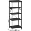 Raccumi per fornai da cucina nera con presa di corrente, 5-Scaffale da stoccaggio da cucina a livello di livello, Supporto per microonde con 4 Ganci a forma di S