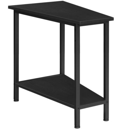 Zwarte wig eindtafel, Recliner wigbijzettafel met opbergruimte, Industriële driehoekige accenttafel voor kleine ruimte, Hoek, Woonkamer, Appartement