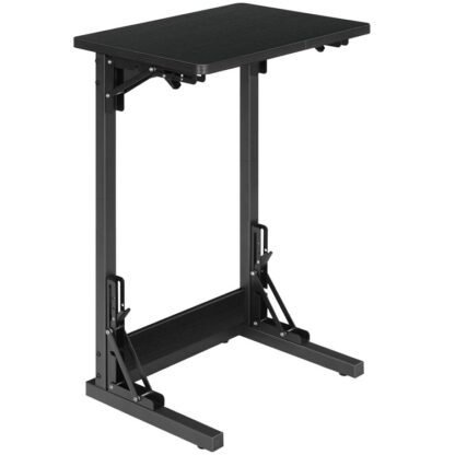 Folding C Shaped End Table, Foldable TV Tray Table for Eating, Slide Under Couch Side Table for Small Space, Portable Sofa Side Table for Living Room, Bedroom, Black