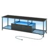 Stand Black TV con luce LED e punti vendita per TV fino a 75 Pollice, Console multimediale TV con armadietto a doppia anta, Centro di intrattenimento per giochi per soggiorno, camera da letto