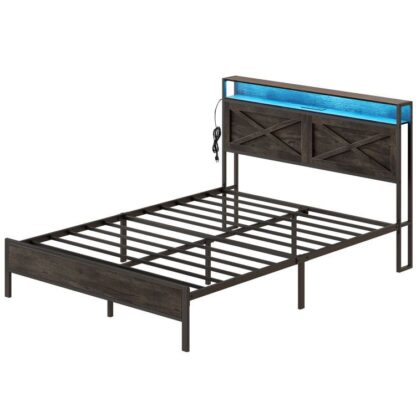 Struttura letto a grandezza naturale, Giroletto con stazione di ricarica e luci a LED, Testiera con ripiani a 2 livelli, Letto resistente, Montaggio semplice, Senza rumore, Non sono necessarie molle a scatola, Carbone nero e nero