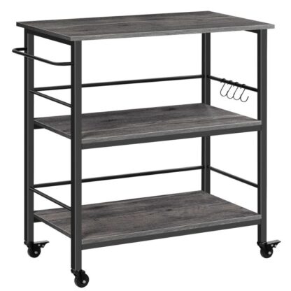 Isla de cocina con almacenamiento,Mostrador de cocina industrial con ganchos y cerramientos laterales, 3 Carro de cocina escalonado con estación de trabajo grande, Estable, Fácil montaje, Gris carbón y negro