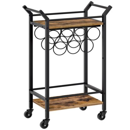 Carrello bar, Carrello da bar per la casa, Carrello da cucina, Carrello bar piccolo nero con portabottiglie, Carrello delle bevande, Carrello da cocktail bar per feste in casa, Soggiorno, Cucina, Marrone rustico e nero