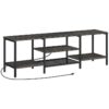 Charcoal Gray and Black TV Stand with Power Outlets to 75 Inches, TV Console Table with Open Storage Shelves Cabinet, Industrial Media Entertainment Center for Living Room Bedroom