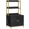 Black and Gold Litter Box Enclosure with Shelves, Wooden Cat Litter Box Furniture, Large Hidden Litter Box with Doors, Storage Cabinet