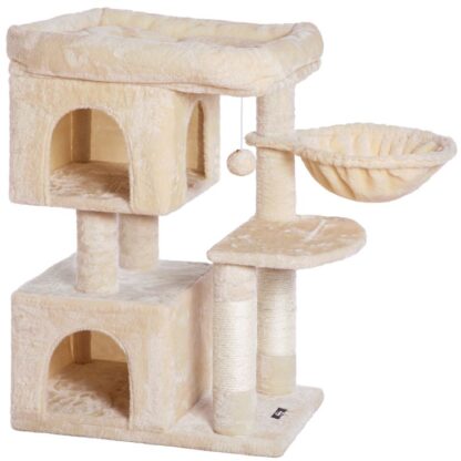 tiragraffi per gatti di grandi dimensioni, Torre di gatto con 2 peluche condomini e graffi di sisal, albero di attività del gatto, Rilascia la natura dei gatti, Casa stabile con kit anti-toppling, beige