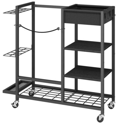 Black Golf Storage Organizer for Garage, Golf Bag Stand for Single Golf Bag and Equipment Accessories, Freestanding Golf Club Holder for Garage, Shed, Home, Basement