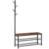 coat rack shoe bench, 39.5" entryway storage bench, 3-tier shoe rack and coat stand with metal mesh shelves, mudroom bench, 3 in 1 rustic bench for hallway, foyer, doorway, bedroom