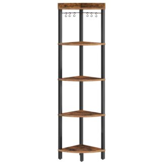 5 Supporto per mensola ad angolo, Scaffale per la libreria angolare industriale, Supporto per impianto a portata d'archivio angolare, Libreria ad Angolo per Piccoli Spazi, Marrone rustico e nero