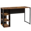 bureau à domicile, Bureau d'ordinateur avec étagères de rangement détachables à 3 couches, bureau d'étude de style rétro pour la chambre des étudiants, cadre ferme et stable, facile à assembler, brun rustique et noir