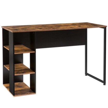 scrivania per ufficio, scrivania per computer con scaffali di archiviazione staccabile a 3 strati, Scrivania di studio in stile retrò per la camera da letto degli studenti, frame fermo e stabile, facile da montare, rustico marrone e nero