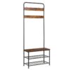 Coat Rack Shoe Bench, Pipe Style Hall Tree Organizer, Entryway Storage Shelf with Unique Double Hooks, Wood Look Accent Furniture with Metal Frame, Industrial Design, Rustic Brown