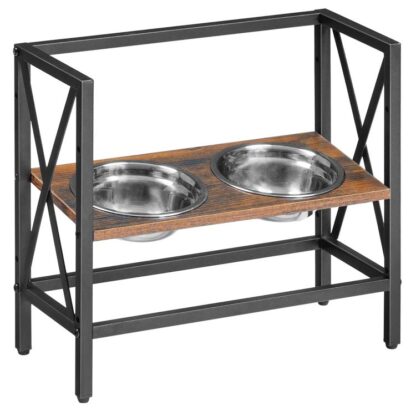 Ciotola per cani elevata, Ciotola per cani alzata per cani e gatti, Supporto per il cibo per cani regolabile, Stand alimentatore per animali domestici con doppio acciaio inossidabile 6.2" Ciotole, Marrone rustico e nero