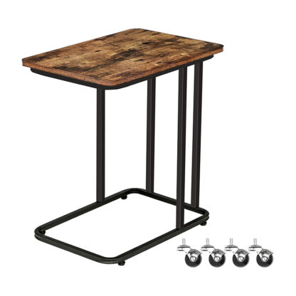 Mesa auxiliar, mesa móvil, Diapositivas al lado del sofá sofá, mesa de laptop industrial para espacio pequeño, sala de estar, dormitorio, ensamblaje fácil, Mesa de acento de aspecto de madera industrial, marrón rústico