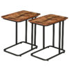 sæt af 2 sidebord, C -formet mobil snackbord, Slides ved siden af ​​sofaen, Industriel bærbar bord til lille plads, stue, soveværelse, Træ look accentbord, Rustik brun