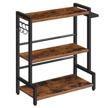 krydderhylle, Kitchen Rack med 3 kroker, Spice Rack med knivholder, skrivebordsarrangør, justerbare føtter, for spisestue, kjøkken, baderom, Mørkebrun/svart,