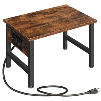 support d'imprimante pour bureau, Stand d'imprimante de bureau avec prise et ports USB, petite table d'imprimante avec crochet de rangement, chariot d'imprimante sous le bureau, Rack de fichiers pour le bureau à domicile