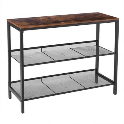 conloue Dësch, sofa Dësch mat 2 flaach oder slant fäertbar Mesh Regaler, Halway Table an sideboard an der Entrée, Wunnzëmmer Corridor, einfach Versammlung, industriell, rustikal brong a schwaarz