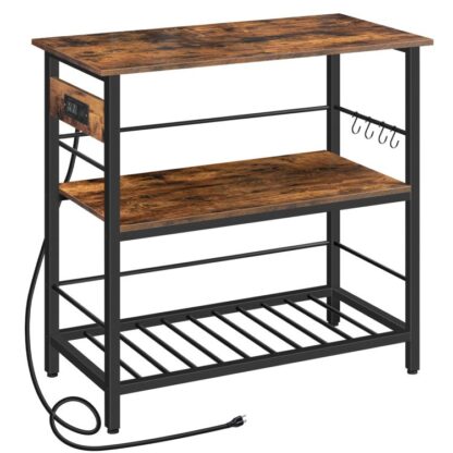 Kicheninsel mat Späichere, Kichen Island Dësch mat Power Outlet, 3 Tier Coffee Station an Mikrowell Stand, fir Heem, Kichen an Iesszëmmer, Rustikal Braun