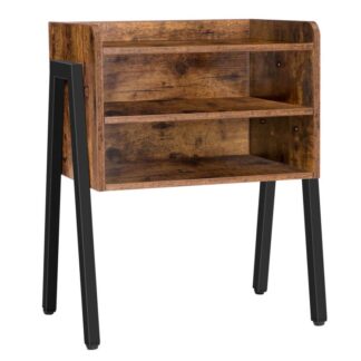 natbord, Stabelbar slutbord, 23.6 tomme høje sidebord til små rum med 2 Åbn opbevaringsrum for front, Træ look accentbord med metalramme, Rustik brun