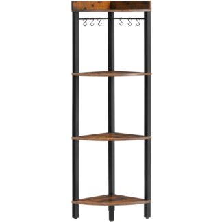 4 Supporto per mensola ad angolo, Scaffale per la libreria angolare industriale, Supporto per impianto a portata d'archivio angolare, Libreria ad Angolo per Piccoli Spazi, Marrone rustico e nero